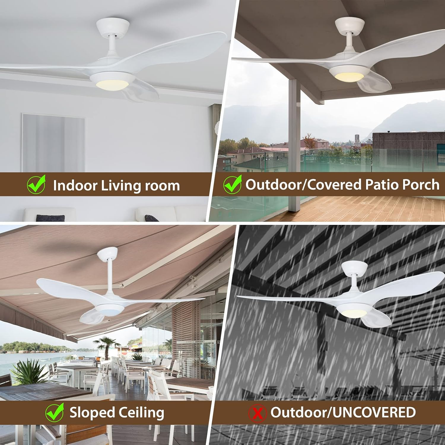 USOR 52Inch Ceiling Fan with Lights Remote Control, Pure White, Silent Motor for Bedroom,Living Room, Office, Basement, Kitchen, Dining Room 3 Blades image number 5