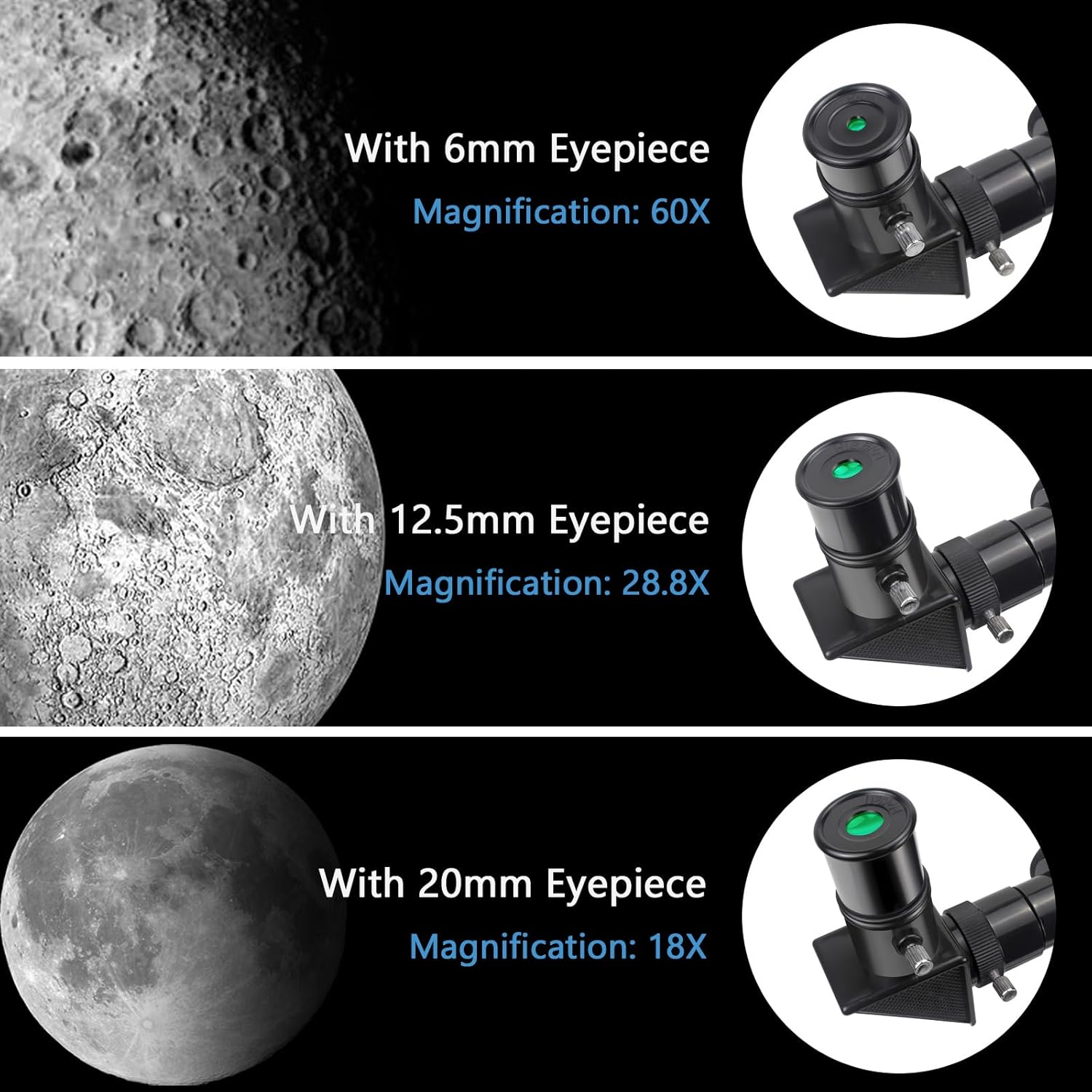 Telescope, Telescopes for Kids Beginners, 50Mm Aperture 360Mm Astronomical Refractor Telescope with 3 Eyepieces and Tripod Portable Scope for Adult Children (Blue) image number 4