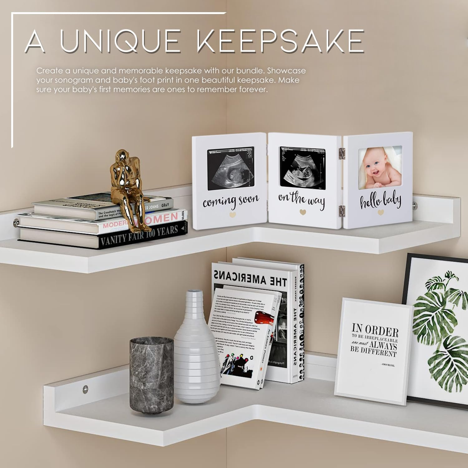 Sonogram Picture Frame &ndash; Gifts for Mums to Be - Baby Ultrasound Pregnancy Frame - Nursery Wall D&eacute;cor - Pregnant Mum Gifts, Ultrasound Photo Expecting Parents Unique Gifts Pregnant Women - Trio Frame with 2 Inkless Pads & 4 Imprint Paper Great Mothers Day Gift image number 4