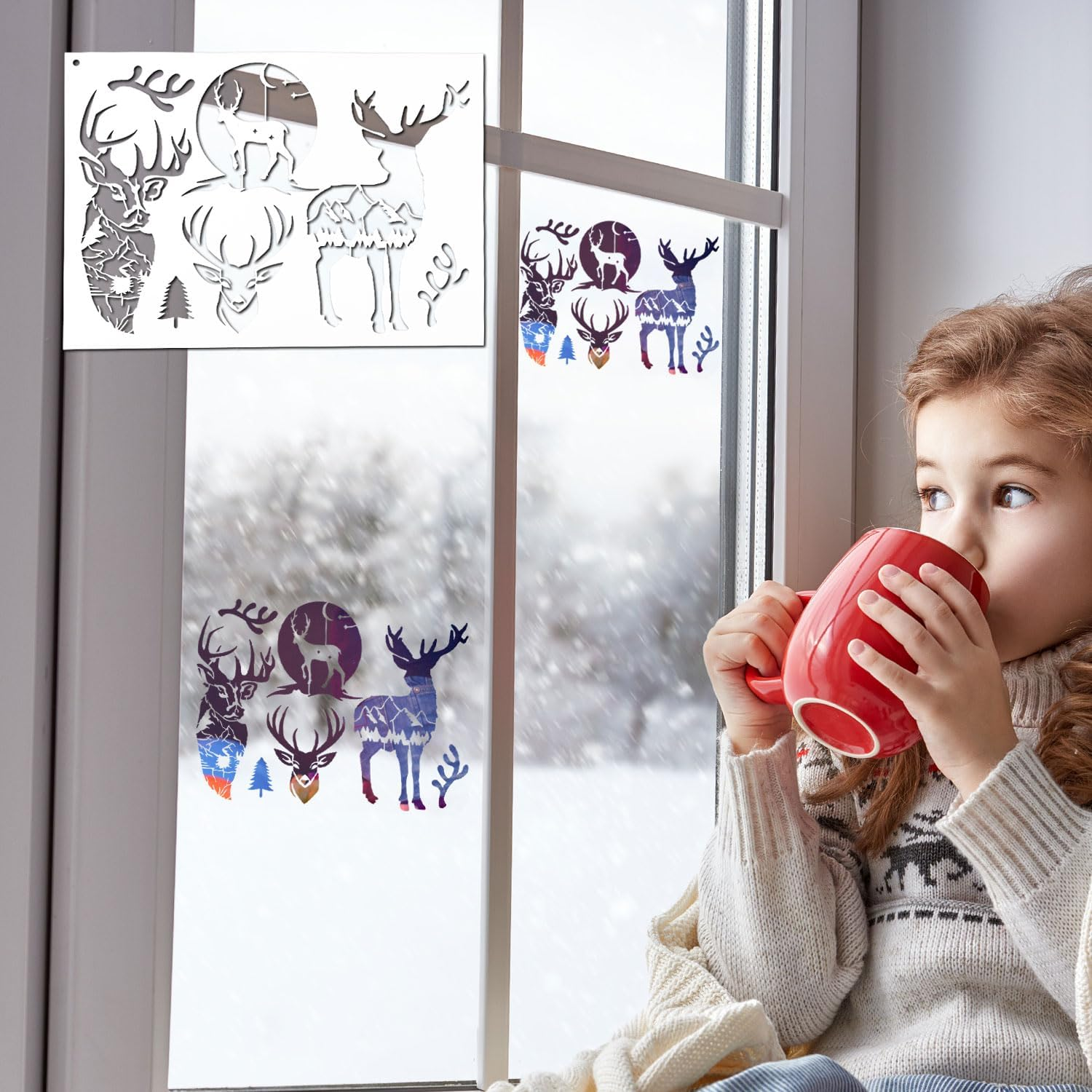 6Pcs Mountain Stencils for Painting on Wood, Reusable Wood Burning Stencils Pine Tree Wildlife Deer Template Forest Pattern Stencils for Wall Drawing Fabric Furniture Canvas Crafts image number 5