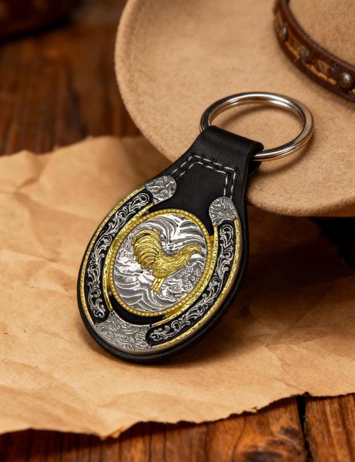 TOPACC Western Leather Keychain for Men Women Bag Charms Vintage Cowboy Key Rings for Western Accessories - A Black image number 4