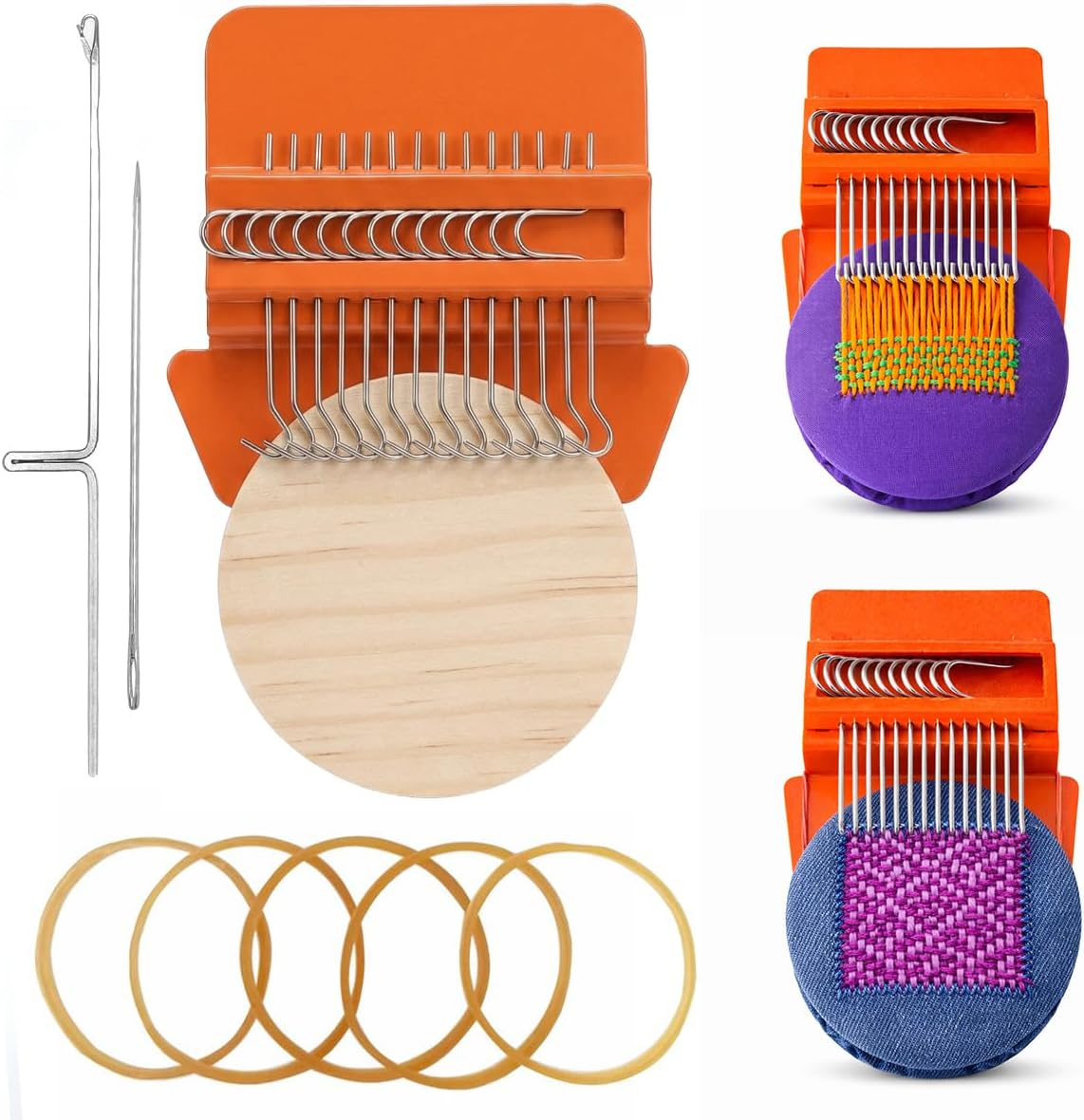 Small Weaving Loom, Wooden Speedweve Darning Loom Type Weave Tool, Convenient DIY Darning Machine for Mending Jeans and Clothes Quickly and Easily, Makes Beautiful Stitching (14 Hooks) - 14 Hooks,Orange