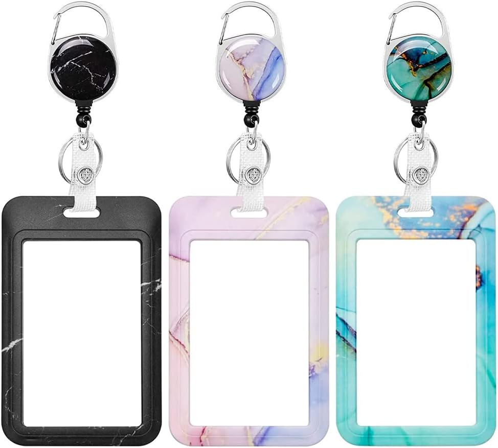 Badge Holder with Retractable Reel Heavy Duty ID Name Tag Worker Badge Carabiner Clip Card Protector Cover Case Plastic image number 1