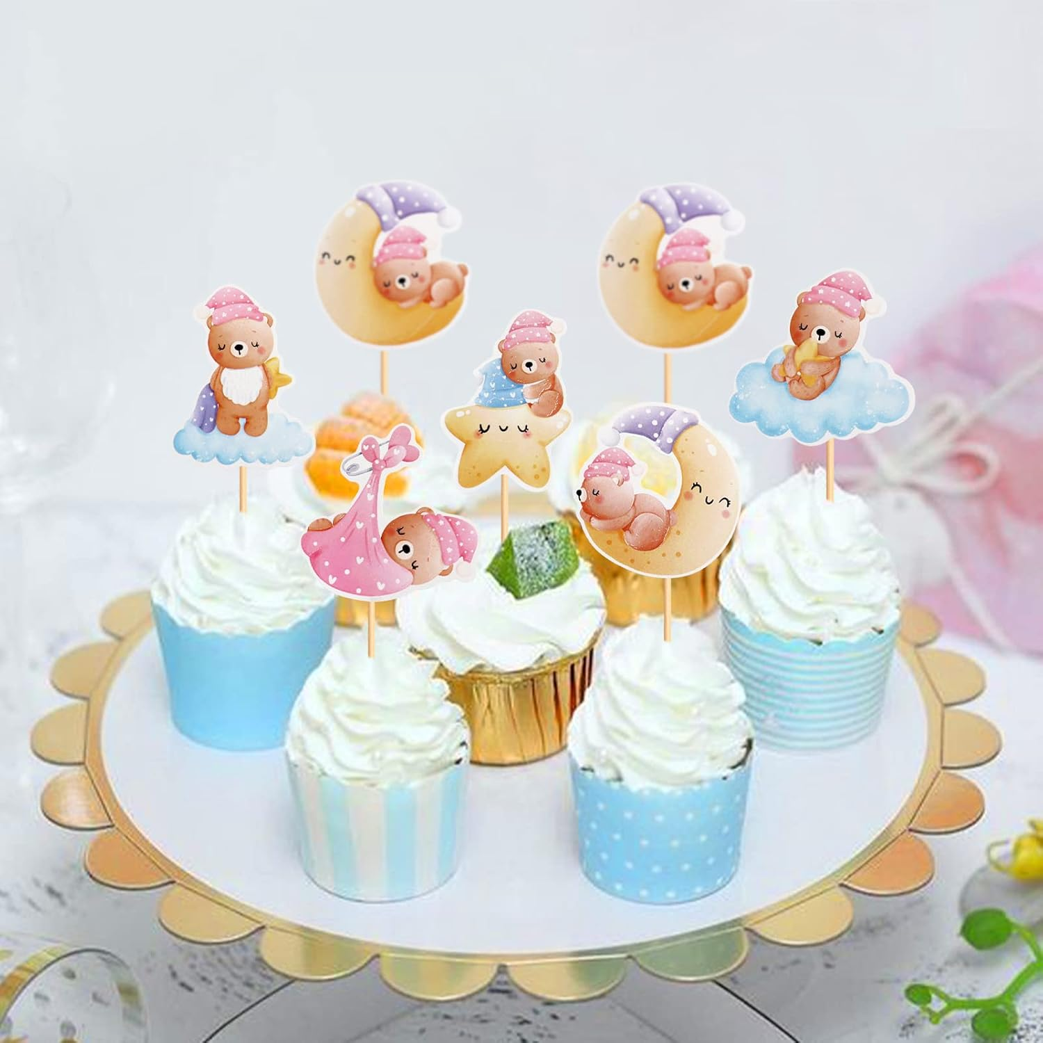 24 Pack Bear Baby Shower Decorations Bear Cupcake Toppers Gender Reveal Baby Girl Kids Birthday Bear Theme Birthday Party Cake Decorations Supplies Pink image number 2