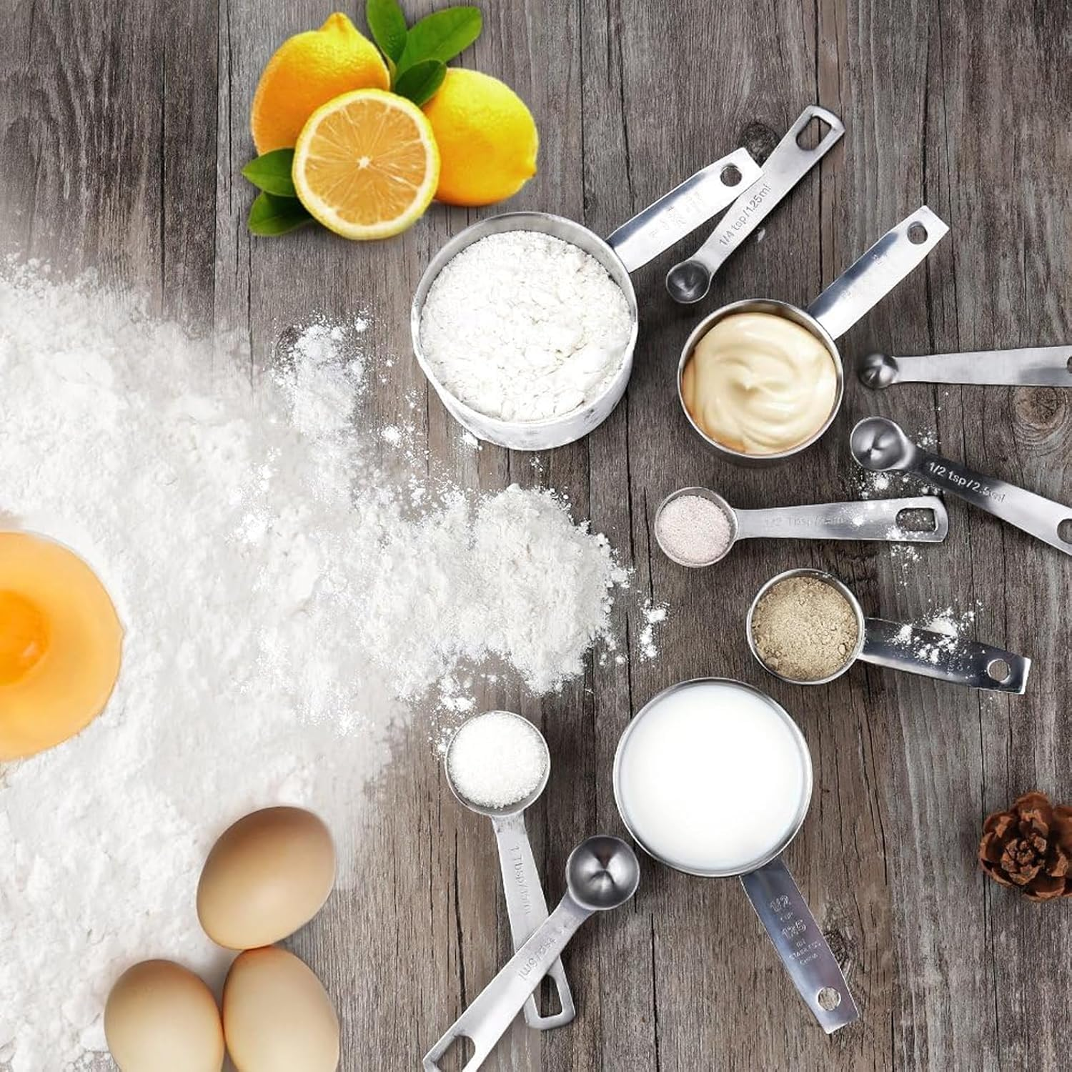 8 Piece Stainless Steel Measuring Spoons and Cups Combo,Stackable Tablespoons Measuring Set Kitchen Gadgets Measuring Cups, Measuring Spoons, Leveler for Cooking & Baking image number 5