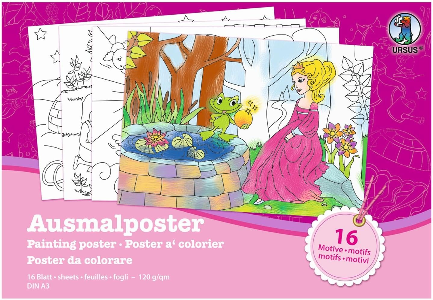 Ursus 24460099 &ndash; Boys Colouring Poster, DIN A3, 16 Sheets with 16 Different Designs, 120 G/M&sup2;, for Colouring Beautiful Pictures, with Colouring Pencils and Fibre-Tip Pens image number 2