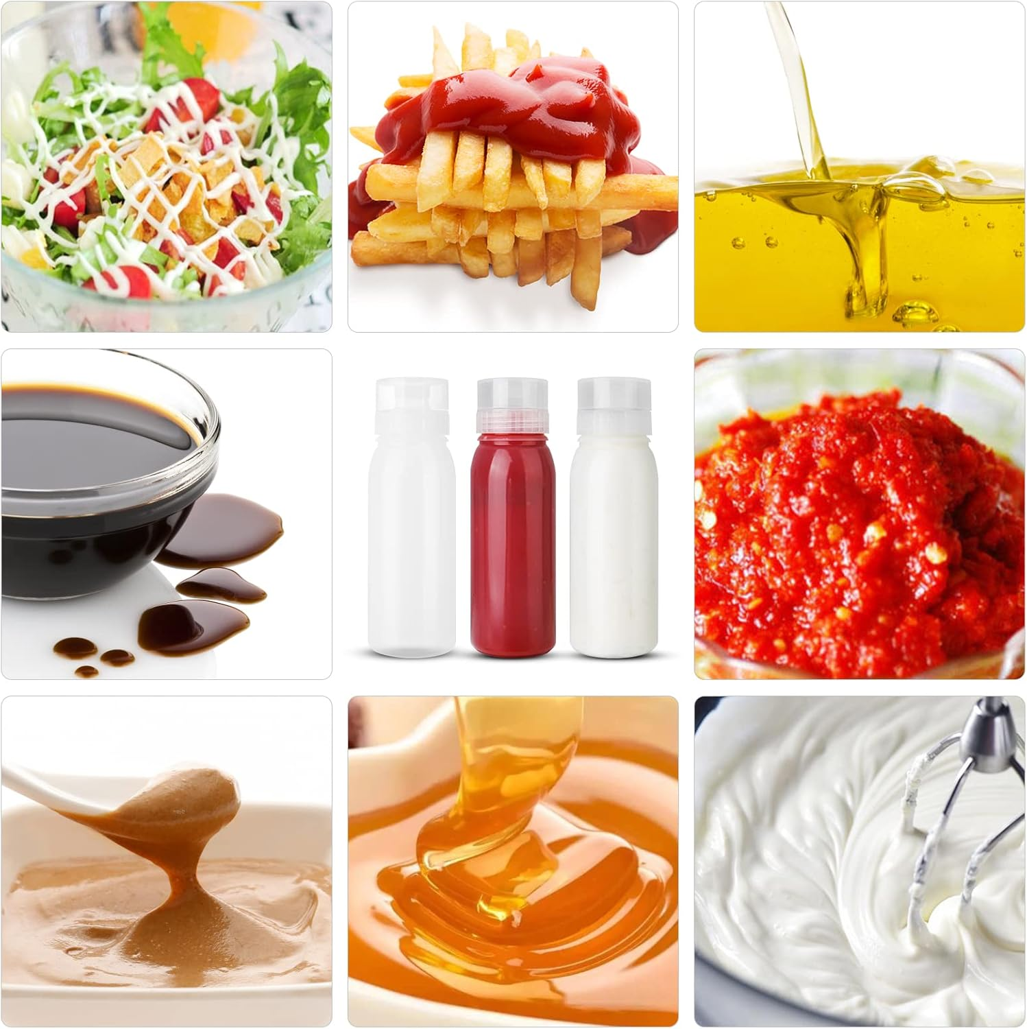 Condiment Porous Squeeze Bottles,Salad Dressing Container,Bottles for Sauces,3-Pack 13 Oz, Syrup Dispenser Great Ketchup, Salad, BBQ Sauce, Oil Transparent