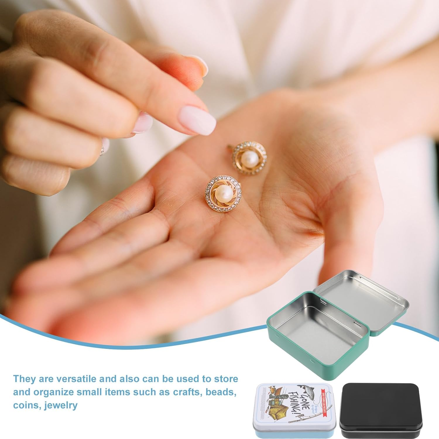 ERINGOGO 3Pcs Poker Box Playing Cards Storage Bins with Lids Metal Plaything Cards Canister Tinplate Case image number 2