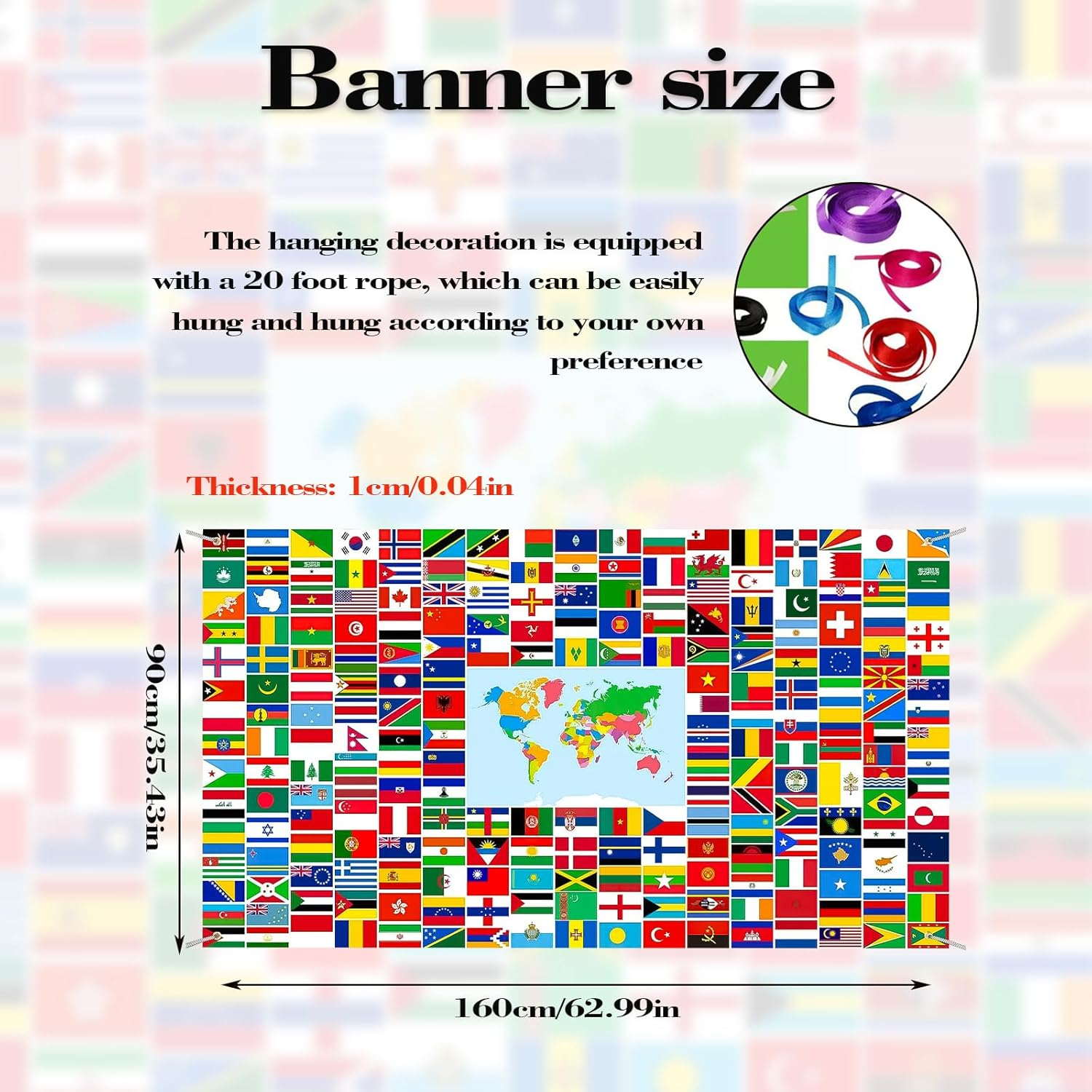 CHEUNGHAO World Flag Banner International Flags Banner Country Flags Banner Backdrop Decoration with Brass Grommets image number 6
