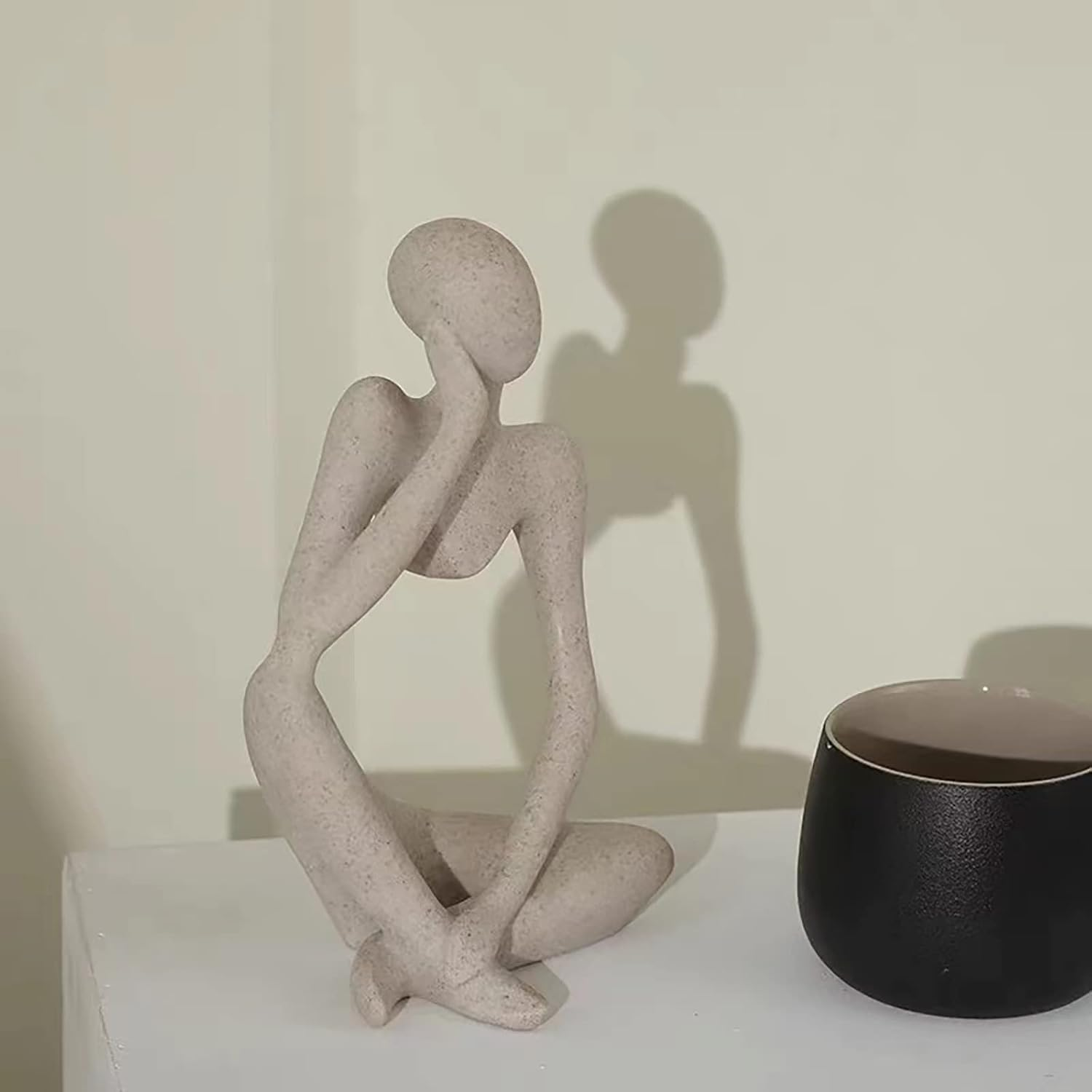 Decor Thinker Statue Abstract Art Sculpture, FJS Set of 3 Golden Resin Collectible Figurines for Home Living Room Office Shelf Decoration (Sandstone) image number 1