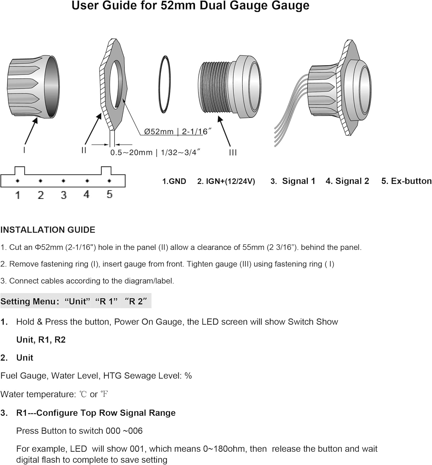 ELING Waterproof 2 in 1 Dual Gauge Water Level Holding Tank Level Alarm 9-32V for RV Vessels Yachts (WH, Black+Black) image number 5