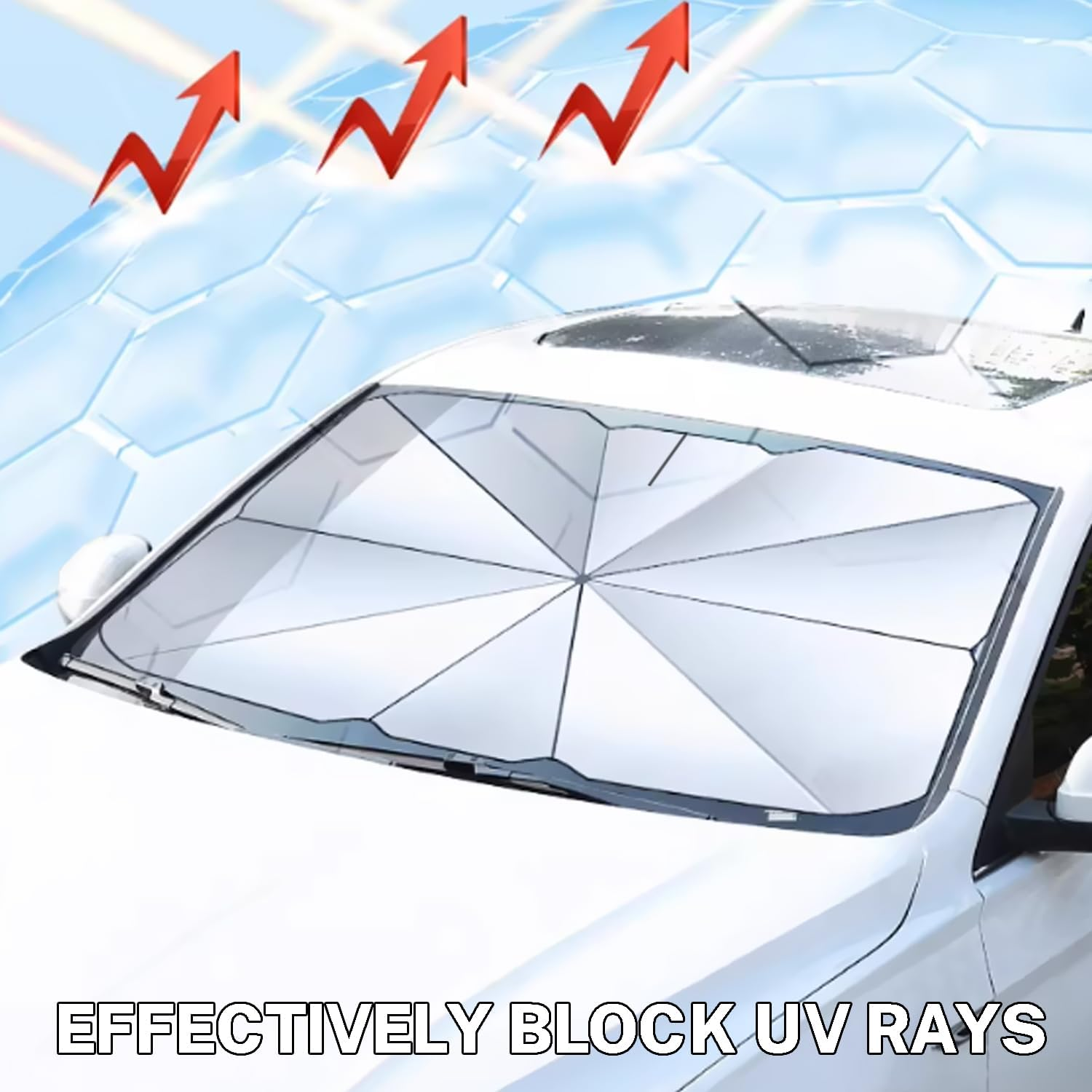 Yotsuba Car Windshield Sun Shade Umbrella, Foldable Car Umbrella Window Sunshades, 140 X 80 Cm Large Size Auto Windshield Covers Trucks Cars Cover, UV Protection, Heat Insulation image number 2