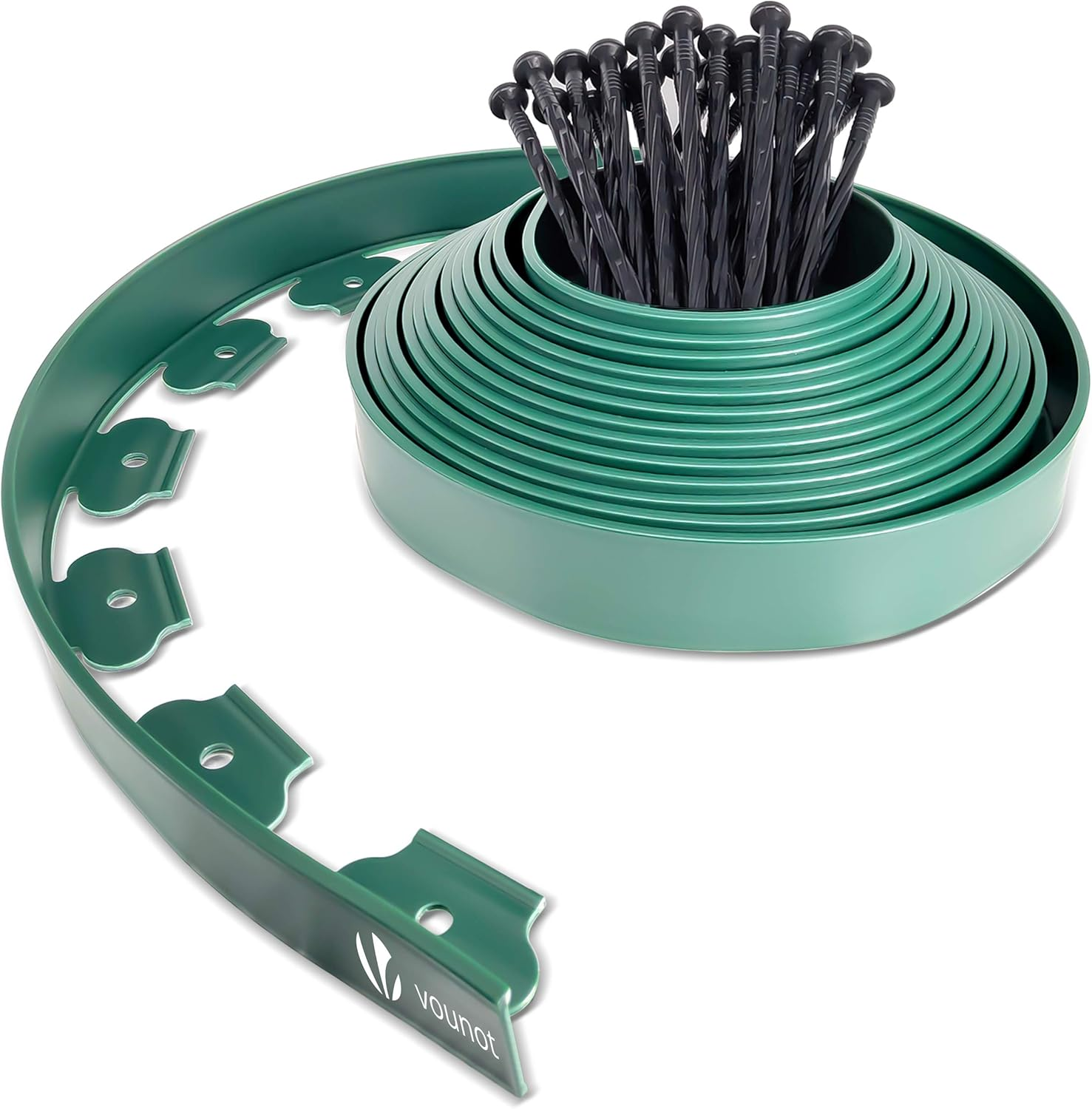 VOUNOT&reg; Plastic Lawn Edging Border with 60 Ground Anchors, 20M Flexible Garden Edging Strip for Grass, Paths, Gravel or Flower Beds, Weatherproof Landscape Border, 5Cm High, Green & Green Outline Edge