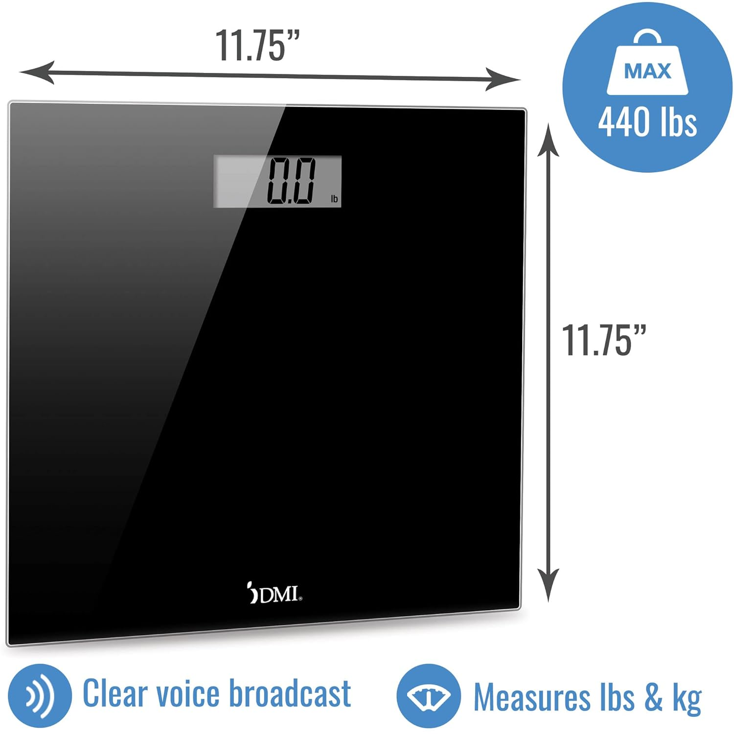 DMI Digital Talking Bathroom Scale, Sleek Tempered Glass, Clinically Accurate Measurements, Large LCD Screen, 440 Lb. Weight Capacity image number 5