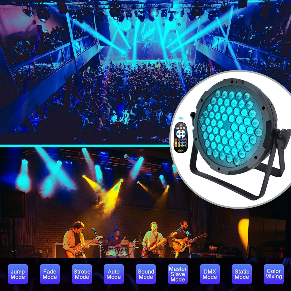 60LED Stage Par Light - 90W RGB Color Mixing Support DMX and Sound Activated, Stage Disco Lighting for Church Wedding Party Bar Club Mobile Music Live Show image number 2