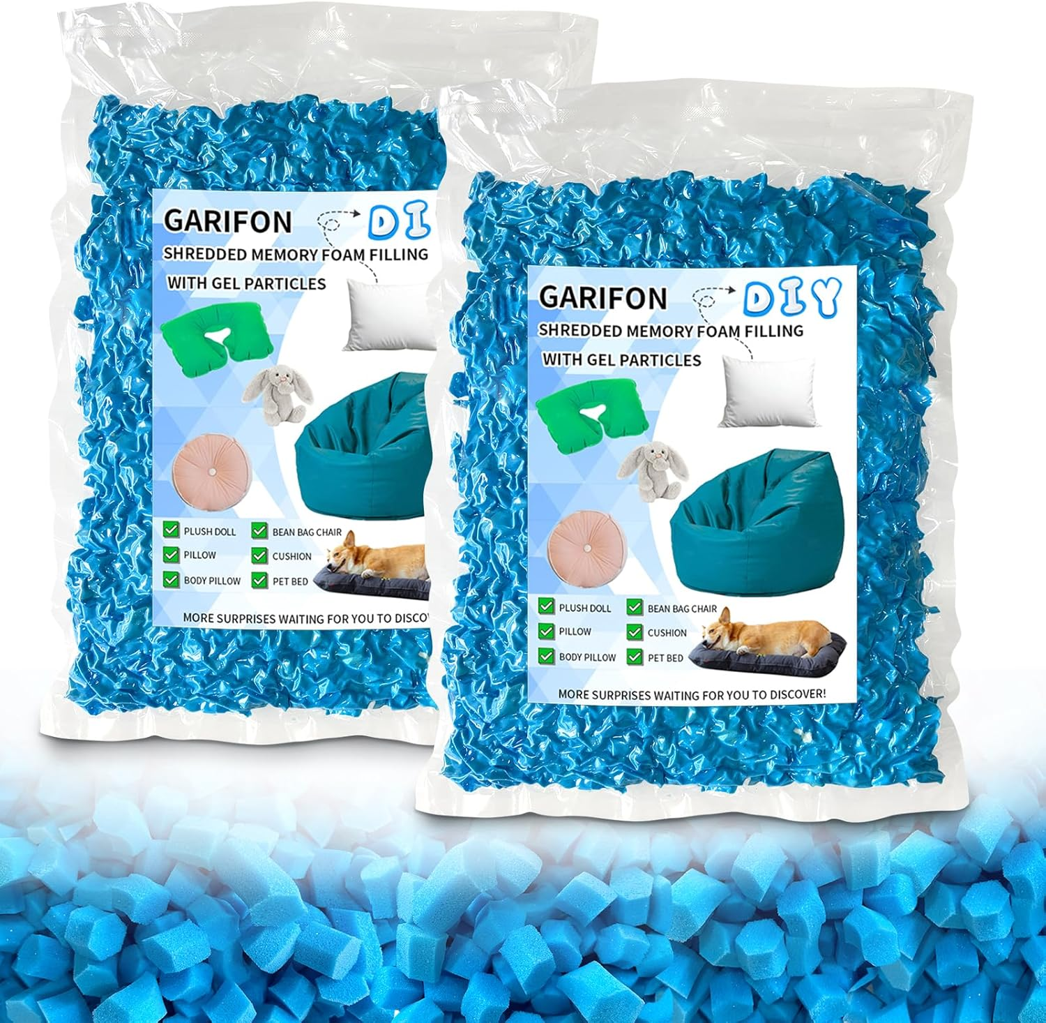 45Lbs Bean Bag Filler, Bean Bag Filling, Pillow Bean Bag Stuffing, Shredded Memory Foam Filling, Punching Bag Filler, Foam Refill for Couch/Stuffed Animal Stuffing, Added Gel Particles image number 2