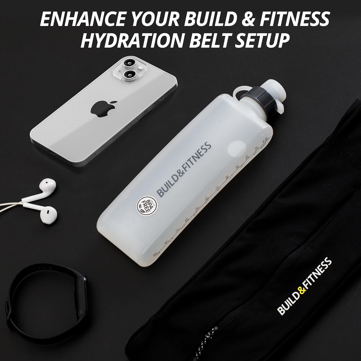 Build & Fitness Curved Water Bottle for Running Belts, Hydration Running Bottle, Easy to Use, 300Ml