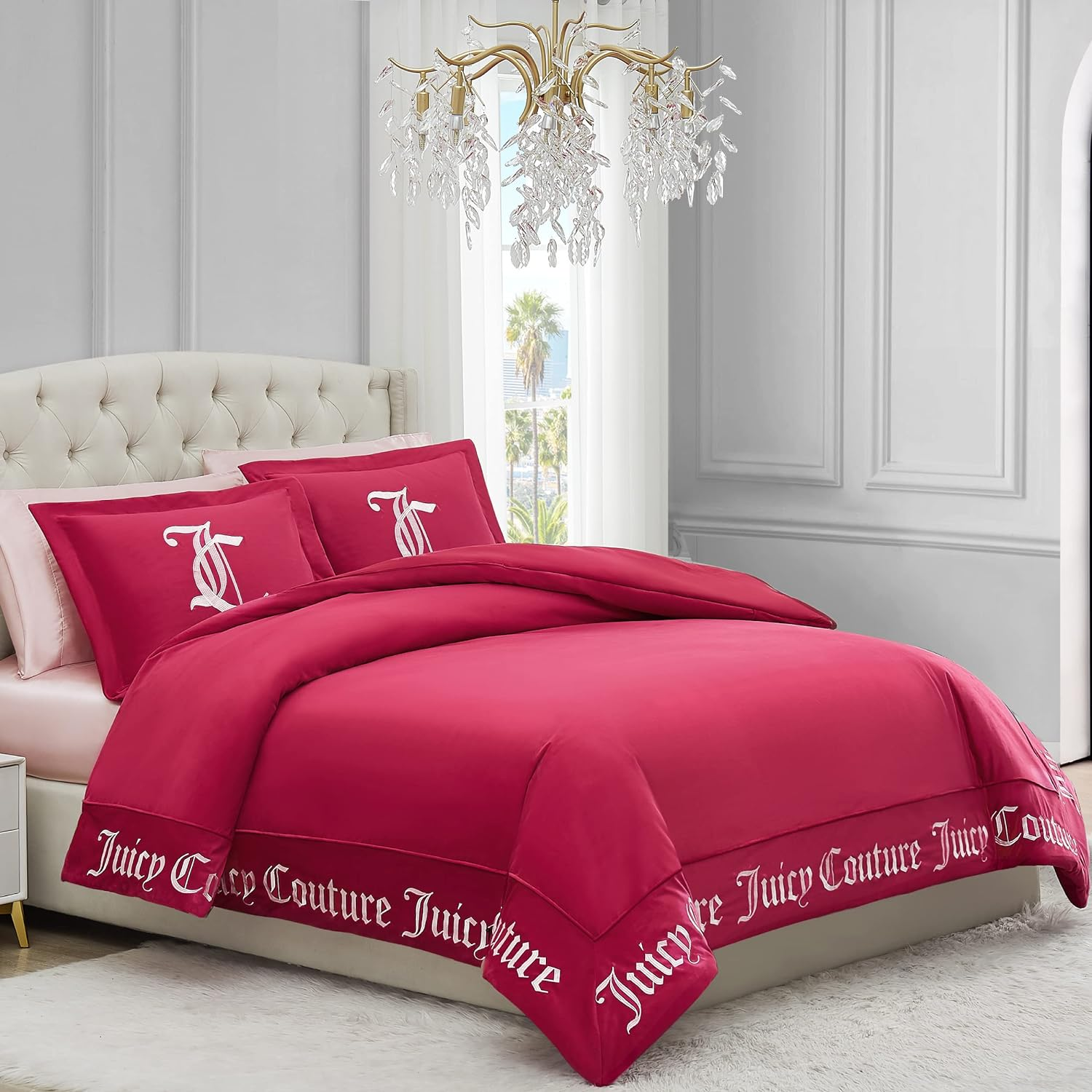 Juicy Couture - Comforter Set - Gothic Design Bedding - Queen - 3 Piece Set Includes (1) 90" X 92" Comforter and (2) 20" X 26" Shams - Wrinkle Resistant - Premium Bedroom Decor - Hot Pink image number 2