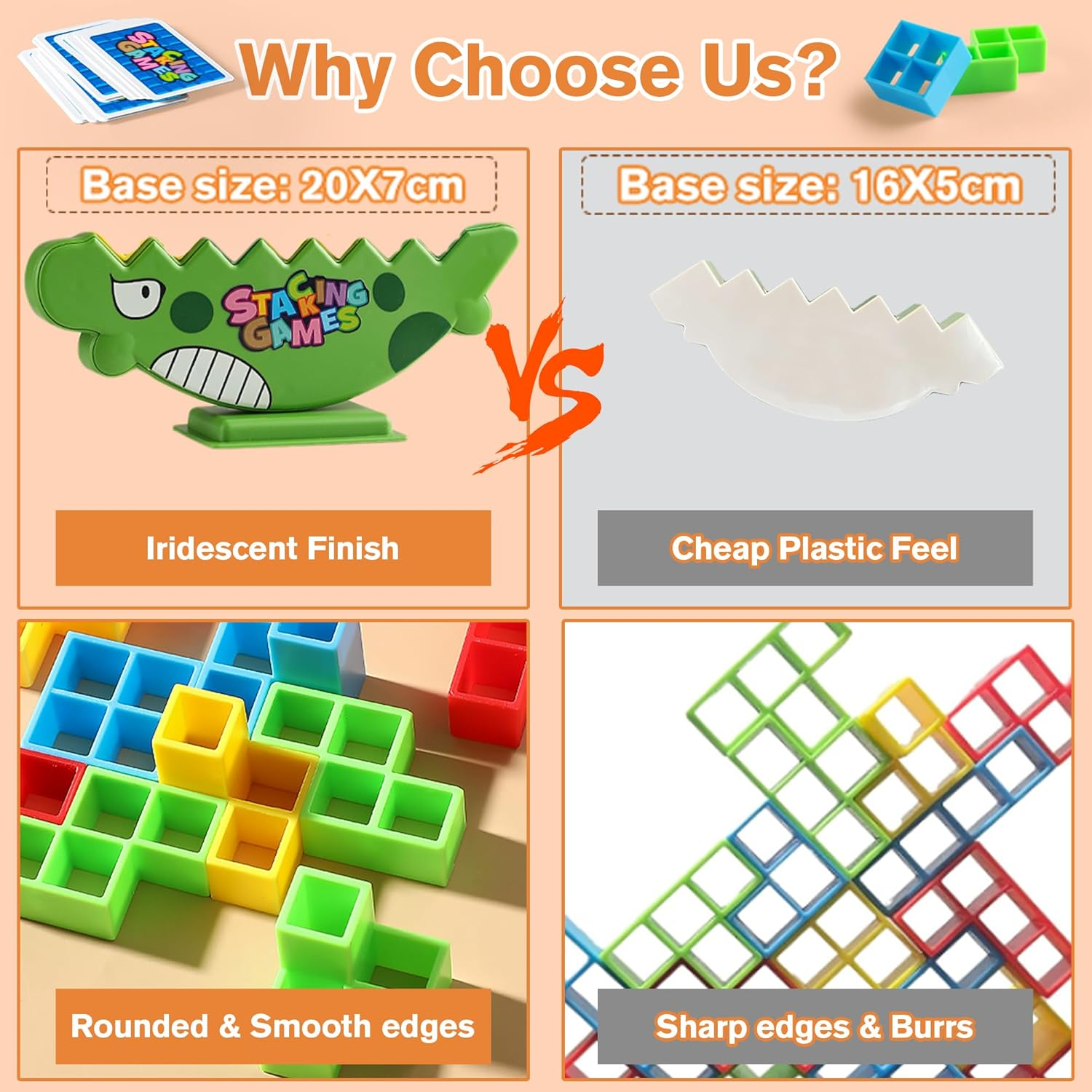 Kids Dinosaur Tower Stack Game! 64PC Upgraded Stacking Blocks &ndash; Bigger, Smoother & Faster | STEM Toys for Kids Ages 3-12 & Adults | Family Party Game for Birthdays & Holidays image number 4