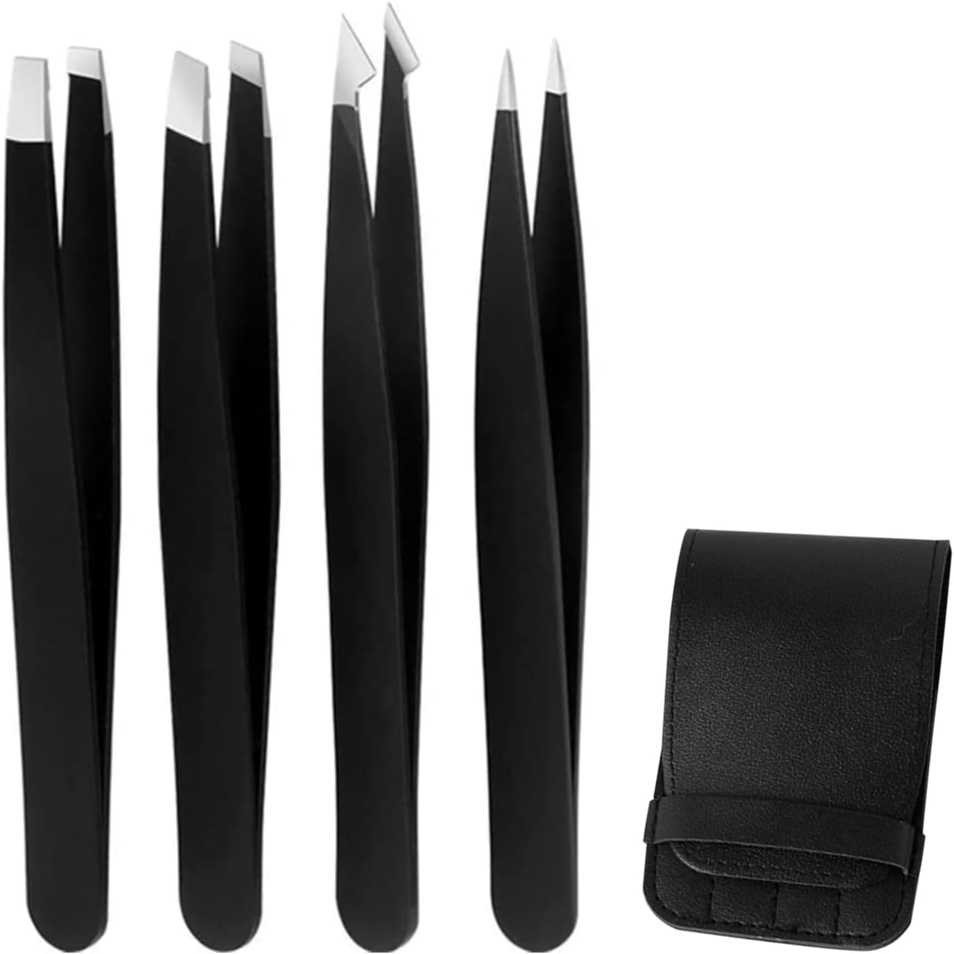 Eyebrow Tweezers Set, 4 Pack Stainless Steel Tweezers for Eyebrows, Precision Tweezers for Ingrown Hair, Eyebrows Plucking, Daily Beauty Tool for Men and Women(Color:Black) image number 5