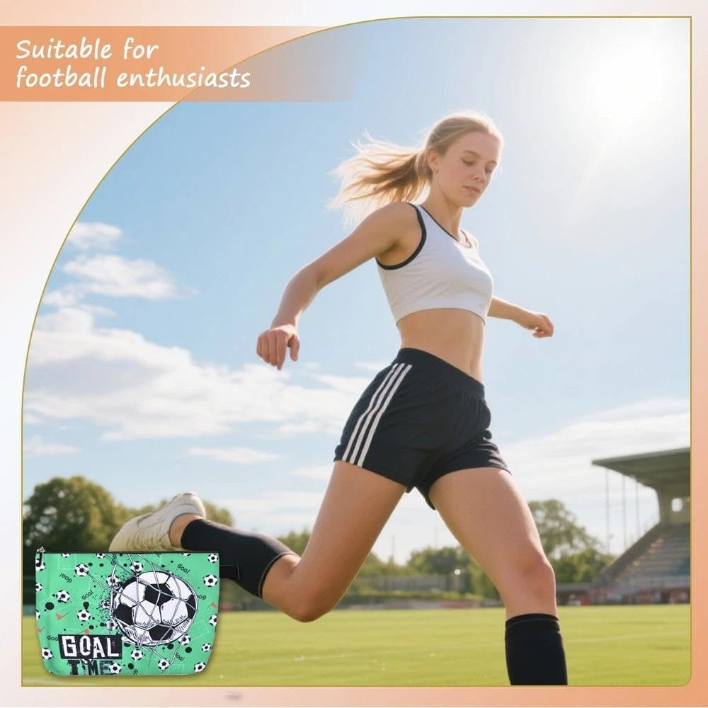 Soccer Makeup Bag Sports Cosmetic Pouch for Soccer Player Lover Goal Football Design Green Canvas Travel Toiletry Bag for Women Men Team Inspirational Christmas Birthday Gift image number 3