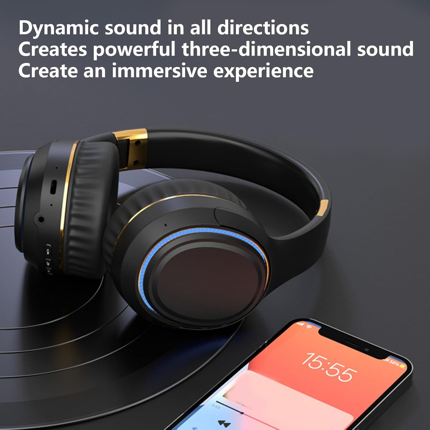 Noise Cancelling Headphones,Wireless Game Earphones | Folding Bass Headphones with Stereo Sound and Mood Light for Workout Daily Commuting Work Travel Airplane