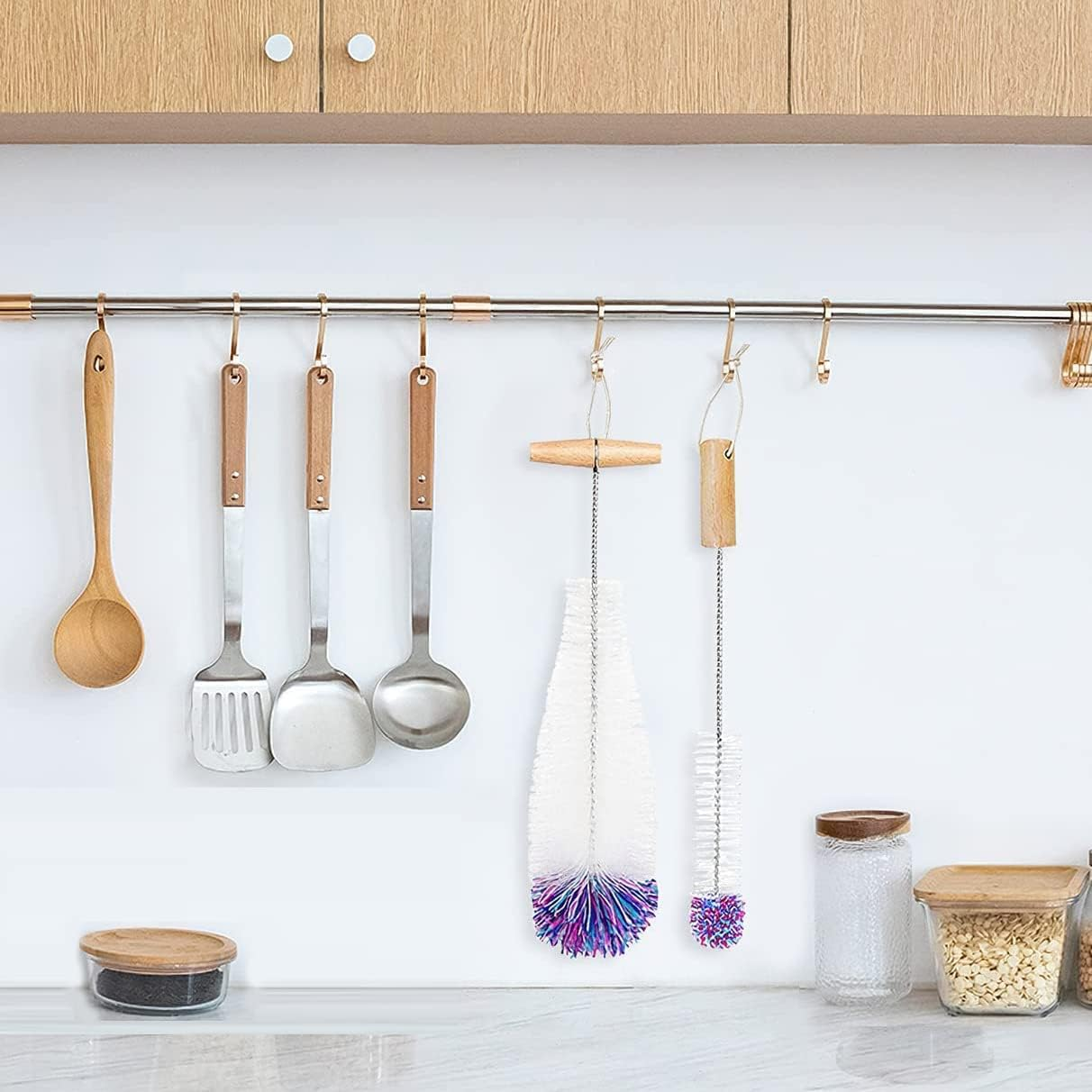 Bottle Brush for Sodastream Glass Bottles, 2 Pack White, Nylon Bristles, Stainless Steel + Nylon, Long Handle image number 2