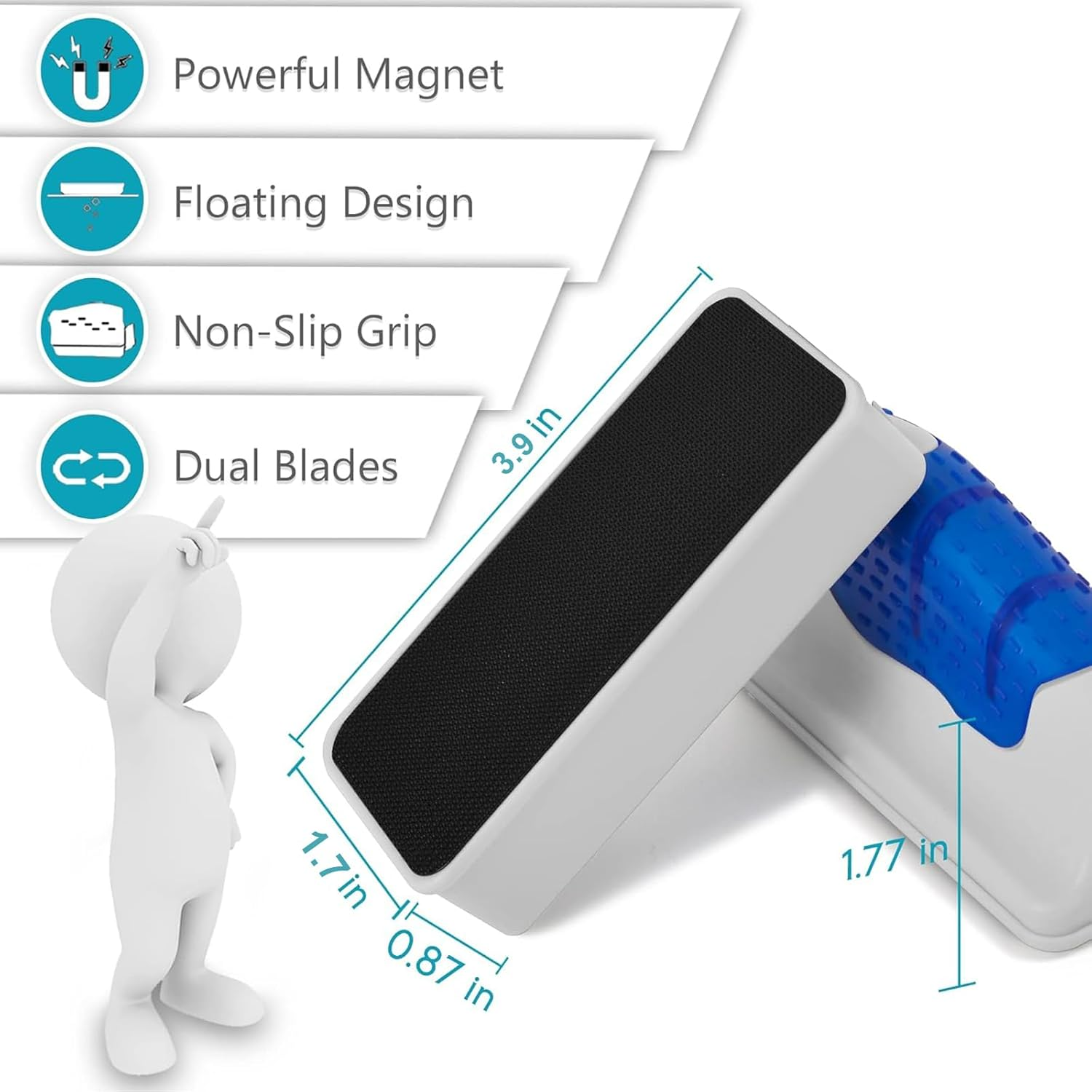 Magnetic Aquarium Fish Tank Glass Algae Scrapers Glass Cleaner Scrubber Clean Brush [Floating,Scratch-Free,Non-Slip,Magnetizing]Bestie of Aquarium (L)