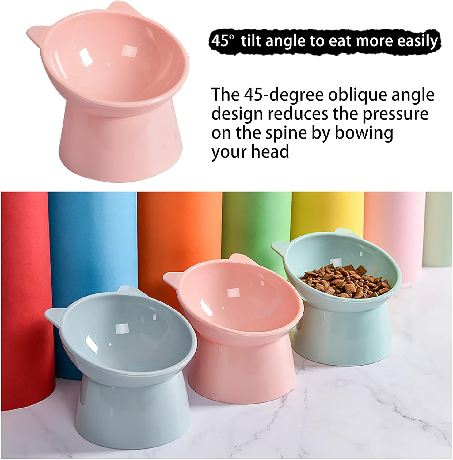 3 Pcs Raised Cat Bowls 45&deg;Tilted Elevated Cat Bowl Food and Water Bowl Pet High Bowls Pet Feeder Bowl Pet Bowl Dish for Cats and Small Dogs (Blue+Green+Pink)/2443 image number 2