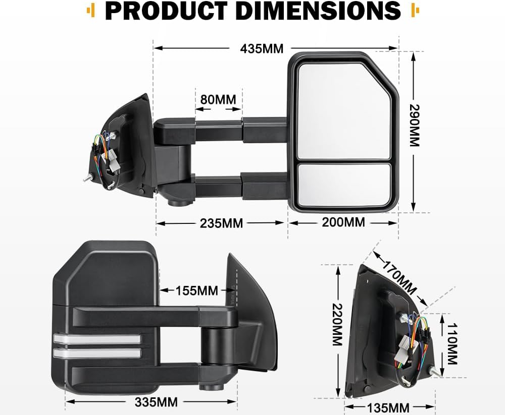 SAN HIMA Pair Towing Mirror Fits Ranger Wildtrak MK PX PX2 PX3 XL XLT XLS 2012-MY2022 - Extendable Manually Foldable Side Mirror 19CM Split View image number 4