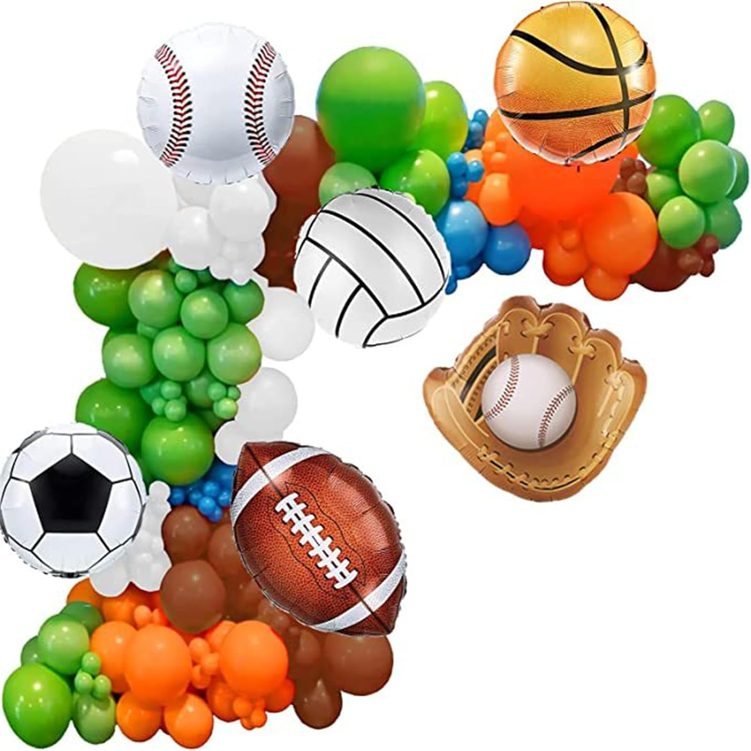 PEKGLOW 148 Pcs Sports Balloon Garland Arch Kit Sports Party Supplies Sports Balloons Soccer Basketball Football Baseball Balloons Blue Green Brown Orange Balloons for Sports Birthday Decorations image number 4