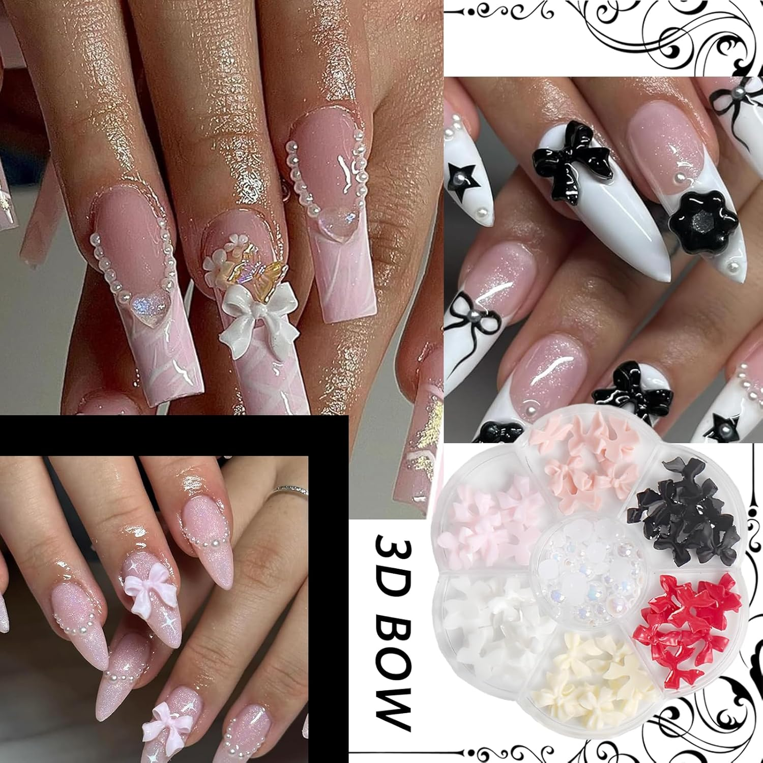 JEYORZY 1 Box Nail Art Decoration, 3D Bows Bow Knot Nail Charms, Bowknot Pearls Nail Decorations, Butterfly Nail Gems for Manicure DIY Crafts Jewellery Accessories, for Women Nail Art Charms image number 5