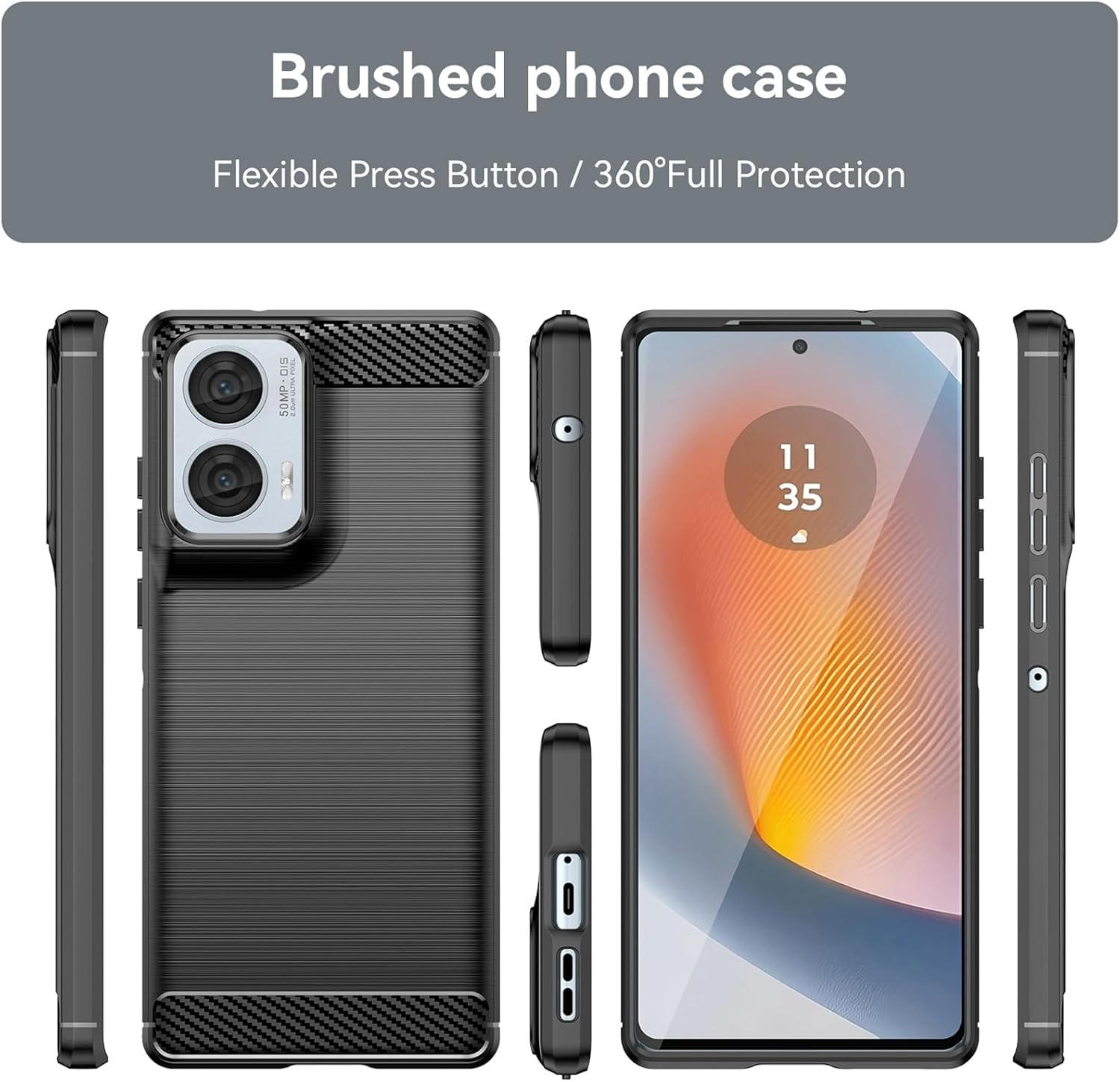 HEYUS Case for Moto Edge 50 Fusion / G85 / S50 Neo, Shock-Absorption Brushed Flexible Soft Carbon Fiber Protective Cover for Motorola Edge 50 Fusion / G85 / S50 Neo - Black