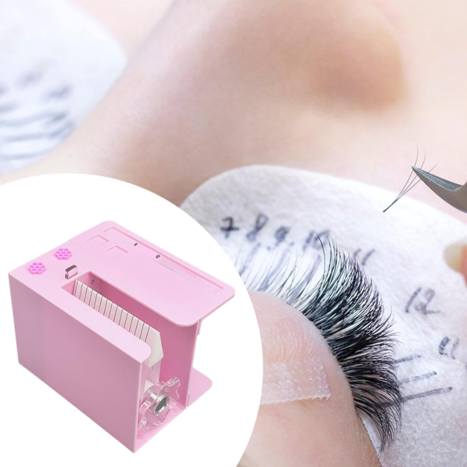 Oshhni Eyelash Flowering Machine,False Eyelash Separator,Acrylic for Women,Portable Making Eyelash Fans,Root Splitter Lash Fan Maker, Pink image number 1