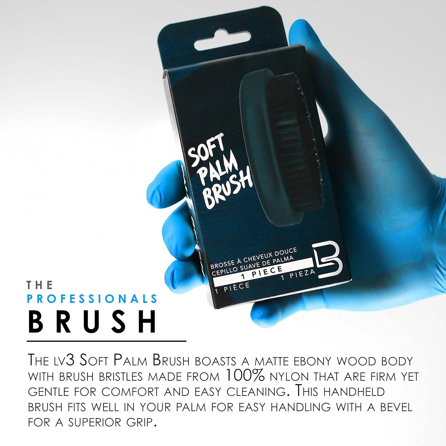 L3 Palm Brush - Fits Great in Palm for Superior Grip - Barber Supplies and Barber Accessories - Gentle for Comfort yet Firm for Brushing - Level Three Brush image number 2