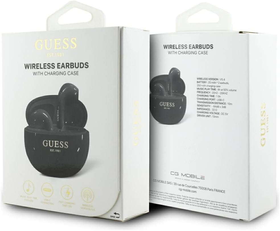 CG Mobile Guess TWS Headphones Glossy Effect Egg Shape Printed Classic Logo (Black) image number 4