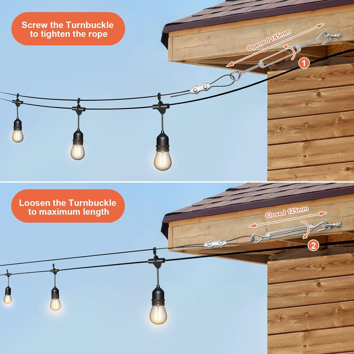 IMAGE String Light Hanging Kit, 164FT String Light Suspension Kit with Nylon Coated and Stainless Steel 304 Wire Rope, Light Hanging Kit for Outdoors image number 1