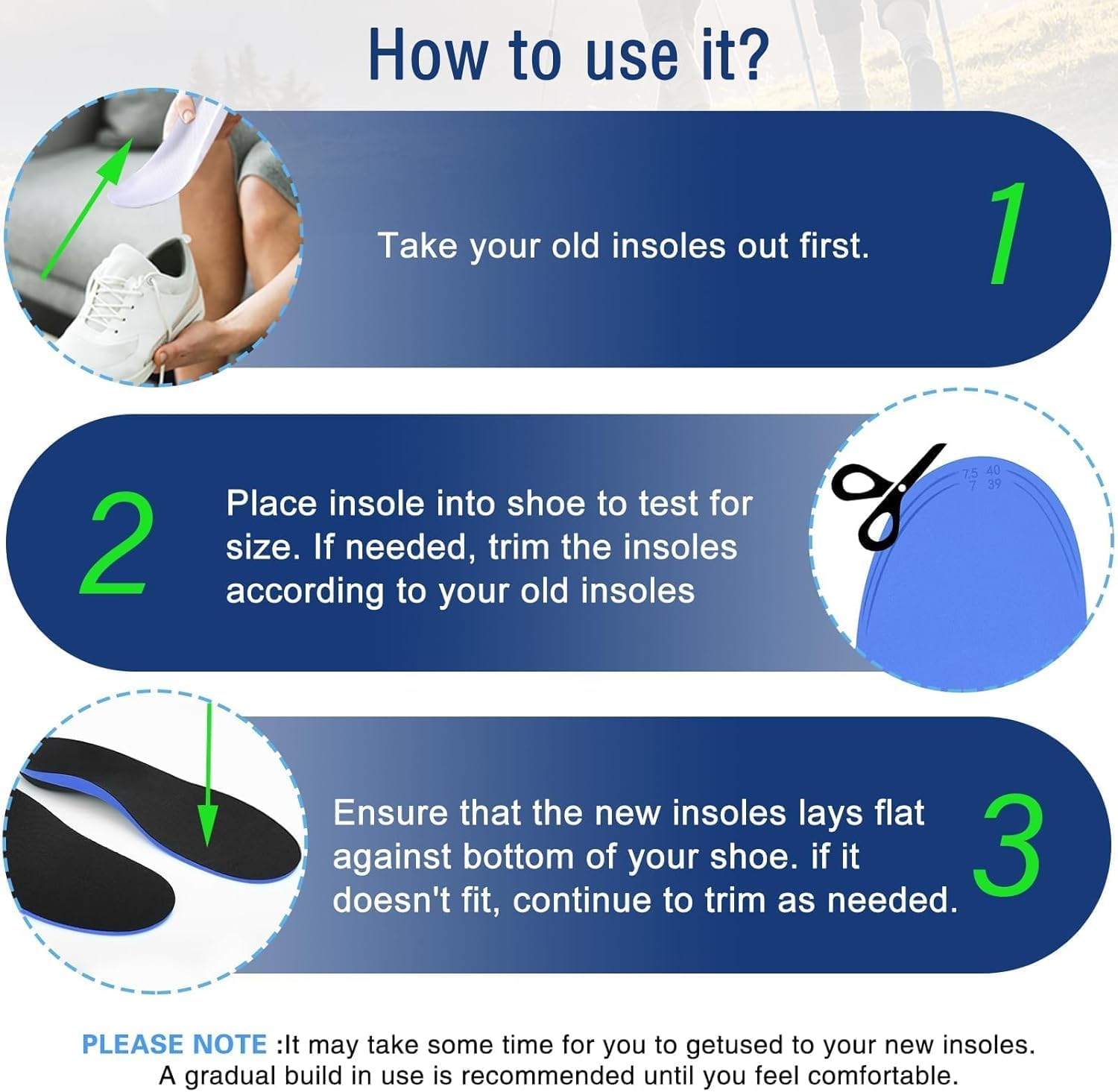 Plantar Fasciitis Relief, Insoles Arch Support, Flat Feet Orthotics Inserts, Arch Support Insoles for Men Women, for Excessive Pronation, Metatarsalgia, Flat Feet (UK 9-10, EU 42-44) image number 6