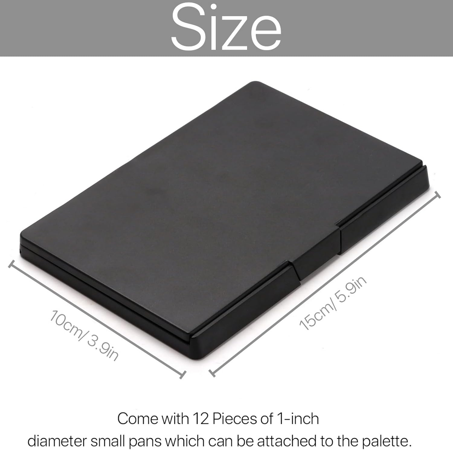 Wowled DIY Magnetic Palette with Mirror, for Eyeshadow Lipstick Powder Highlighter Storage, with 12 Pieces of round Metal Pans (Black - with Mirror, 15X10Cm - with 15Pcs Square Pans) image number 1