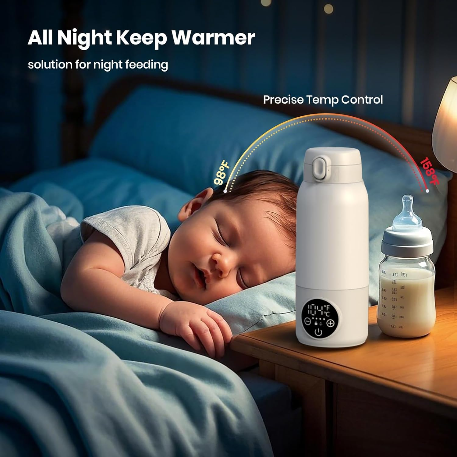 Portable Milk Warmer for Travel,17 Oz Large Capacity 2 Min Fast Heating for Breast Milk,Formula & Water Precise Temp Control IPX6 Washable Design Bottle Warmer Portable for Outdoor,Car,Airplane Use image number 3