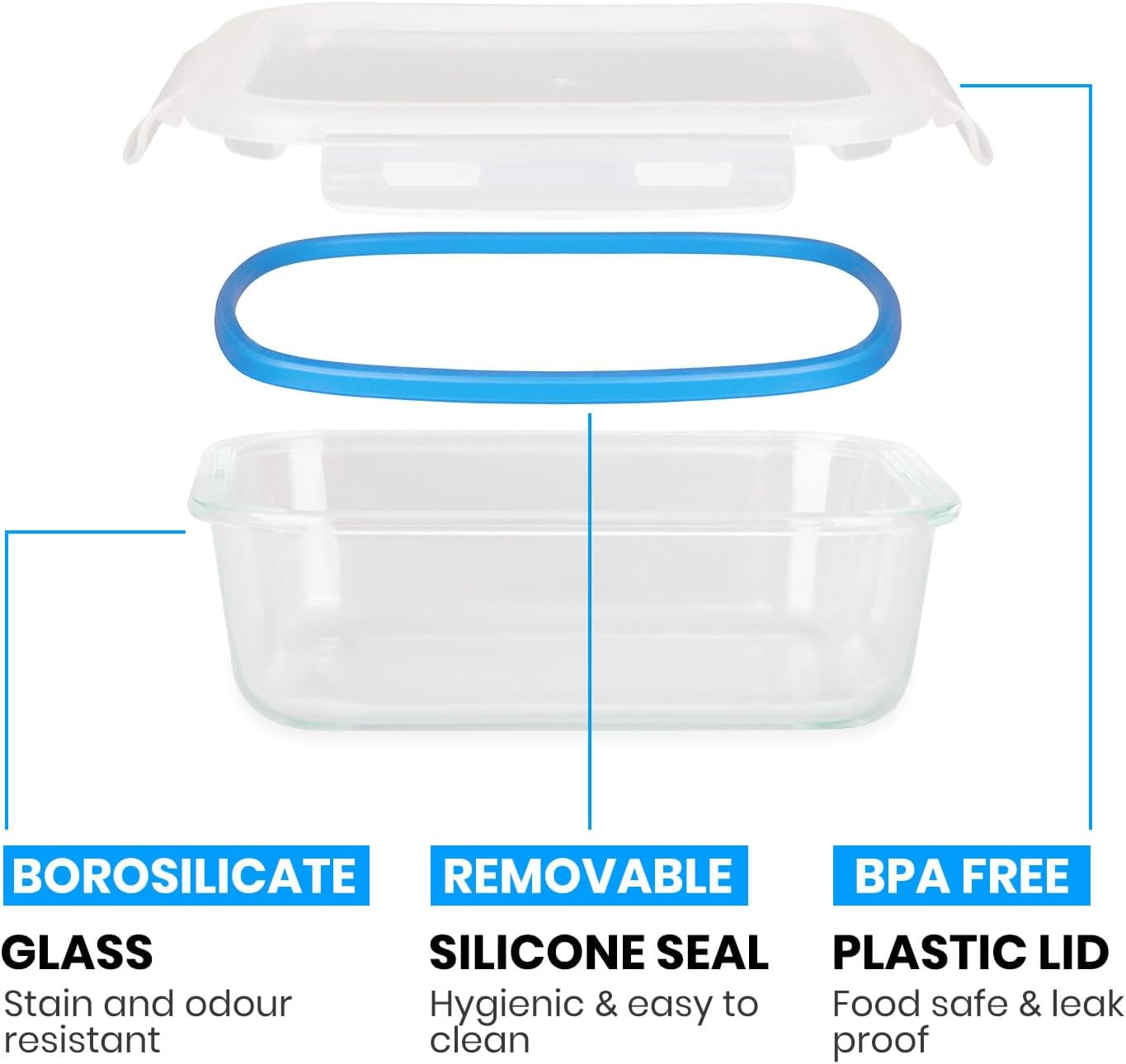 Stelive 10 Pack Glass Food Storage Containers (1040ML&370ML), Glass Meal Prep Containers, Airtight Lunch Bento Box with Leakproof Lids for Kitchen Storage & Organisation, for Microwave, Oven & Freezer image number 3