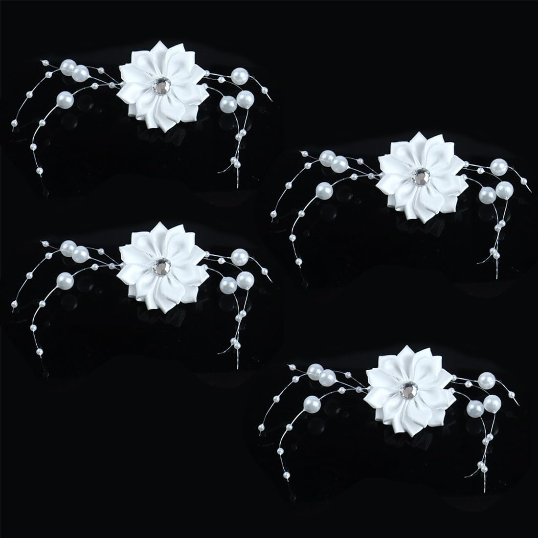 MIRKUZI Hair Clips Pack of 4 Girls Hair Pins, Communion Hair Accessories, White Flowers, Wedding Hair Pins, Princess Flower Girl Tiara, Hair Pins with Beads, Christening Flowers, Confirmation Flowers image number 1