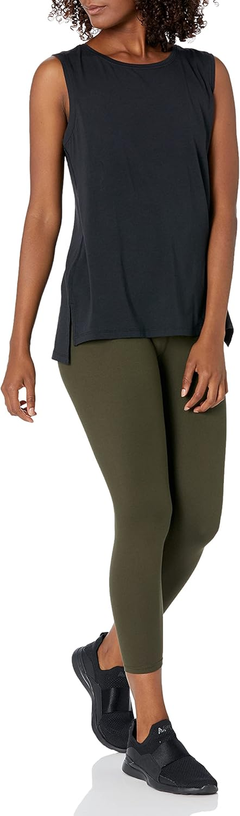 Amazon Essentials Women'S Soft Cotton Standard-Fit Full-Coverage Sleeveless Yoga Tank (Available in plus Size), Black, Large image number 2