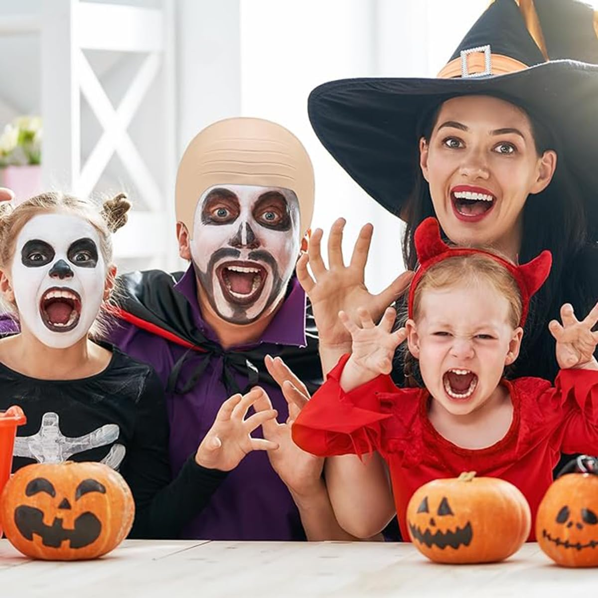 ZHER-LU 2Pcs Bald Cap Halloween Bald Caps Makeup Latex Bald Head Wig Cap Bald Hat Costume Accessories for Adults(Skin Color) image number 4