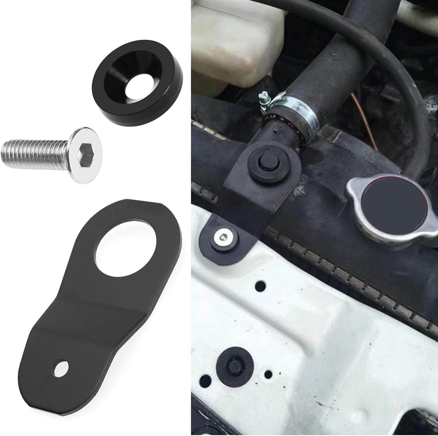 2 Pack Black Aluminum Radiator Stay Mount Bracket with Washer Kit for H-Onda 96-00 Civic EK 94-01 Acura Integra DC 00-09 S2000 AP image number 2