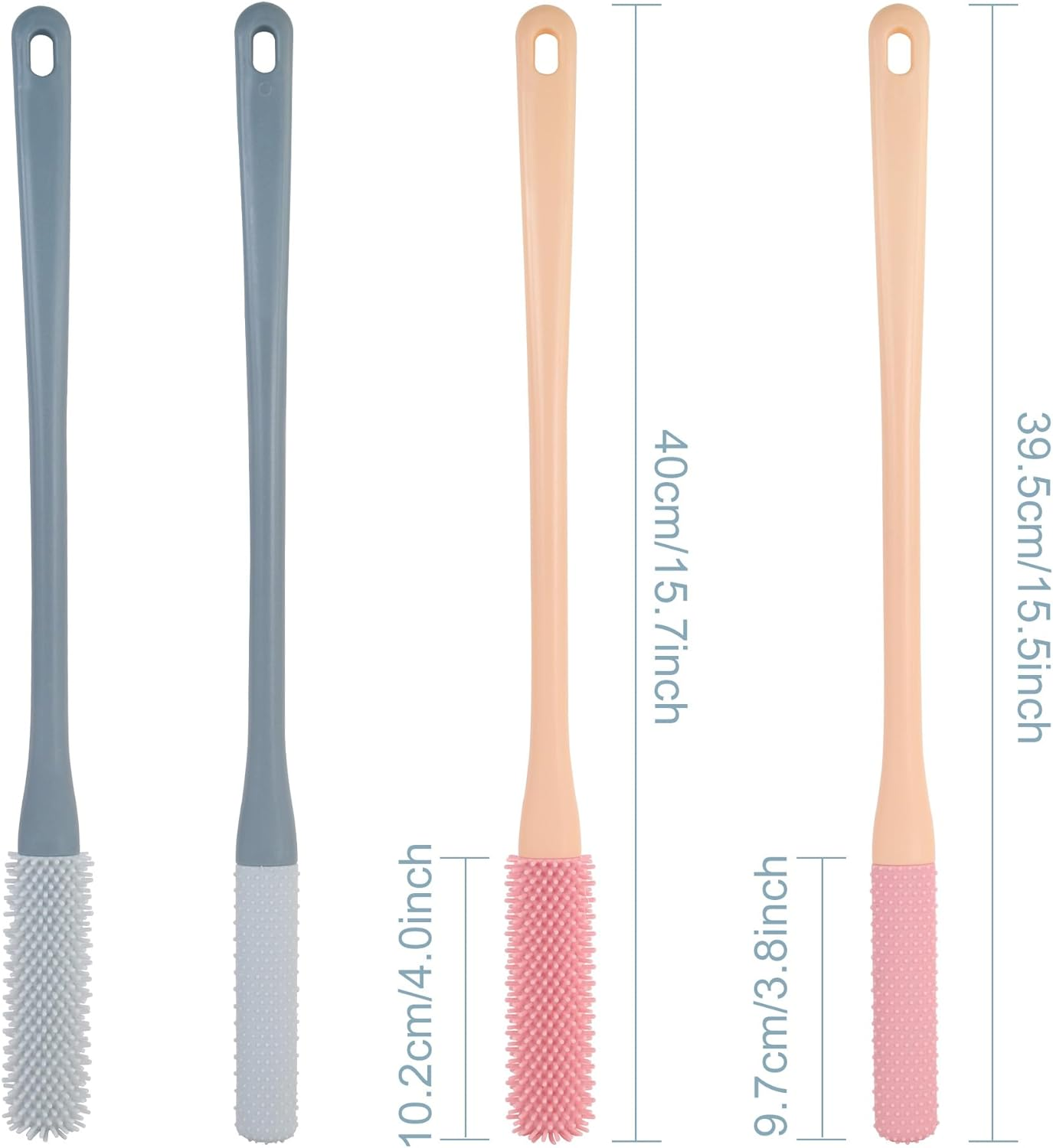 OWIIZI Toe Cleaning Brush 15.7" Foot Scrubber in Shower with Long Handle Silicone Foot Brush Soft Skin Exfoliation Lotion Applicator for Foot Seniors,Elderly, Men and Women 2Pack