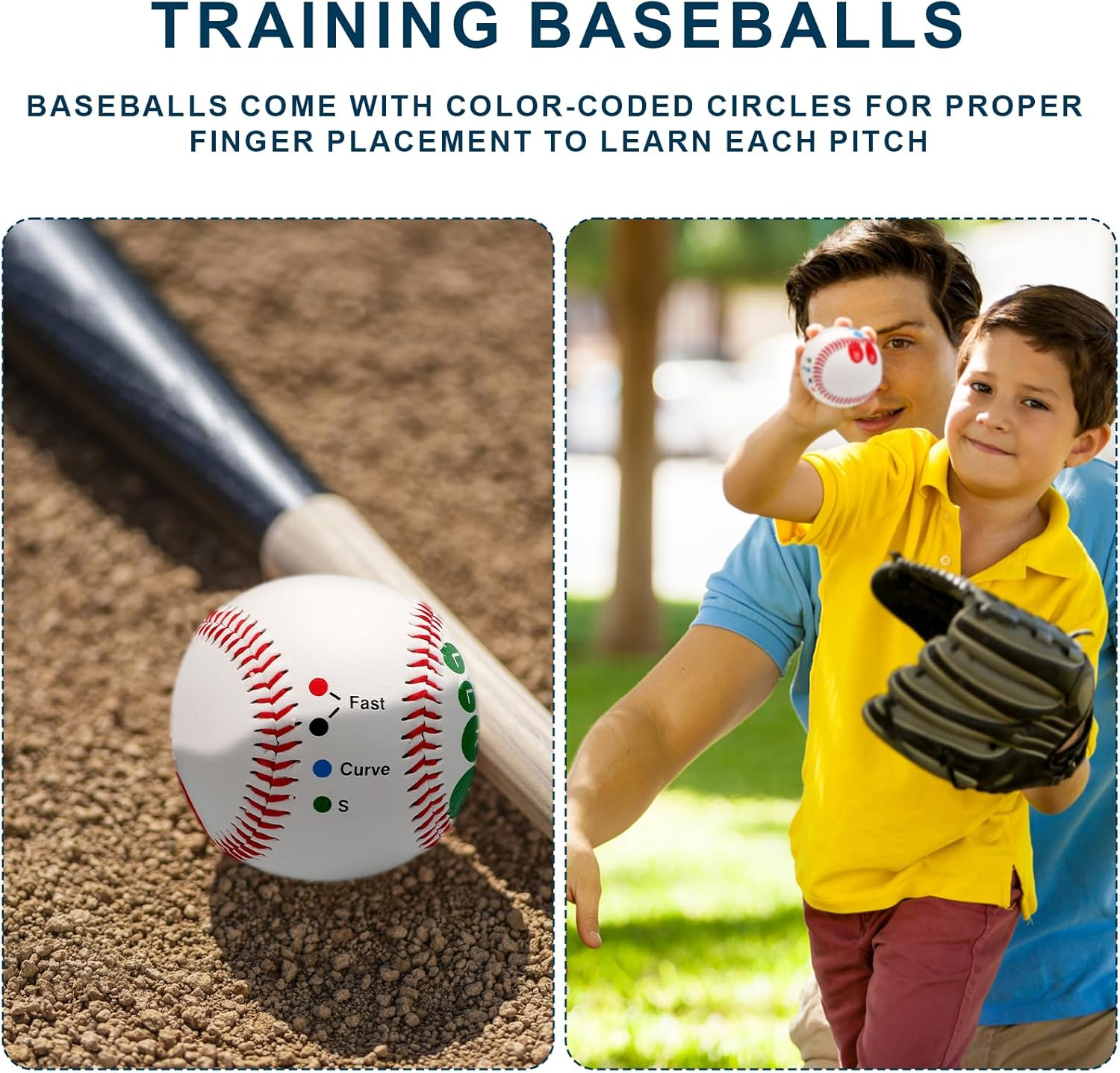 3 Piece Baseball Training Ball, Pitch Training Ball with Finger Placement, for Teens and Beginners to Learn Multiple Baseball Grips