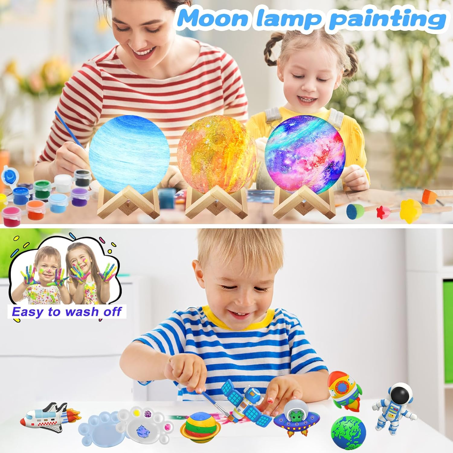 Paint Your Own Moon 16 Color DIY 3D Space Moon Night Art Kit for Kids, Fun Arts & Crafts Toys Project, Art and Crafts for Kids Age 8-12,Kids Toys Girls 6-8 image number 2