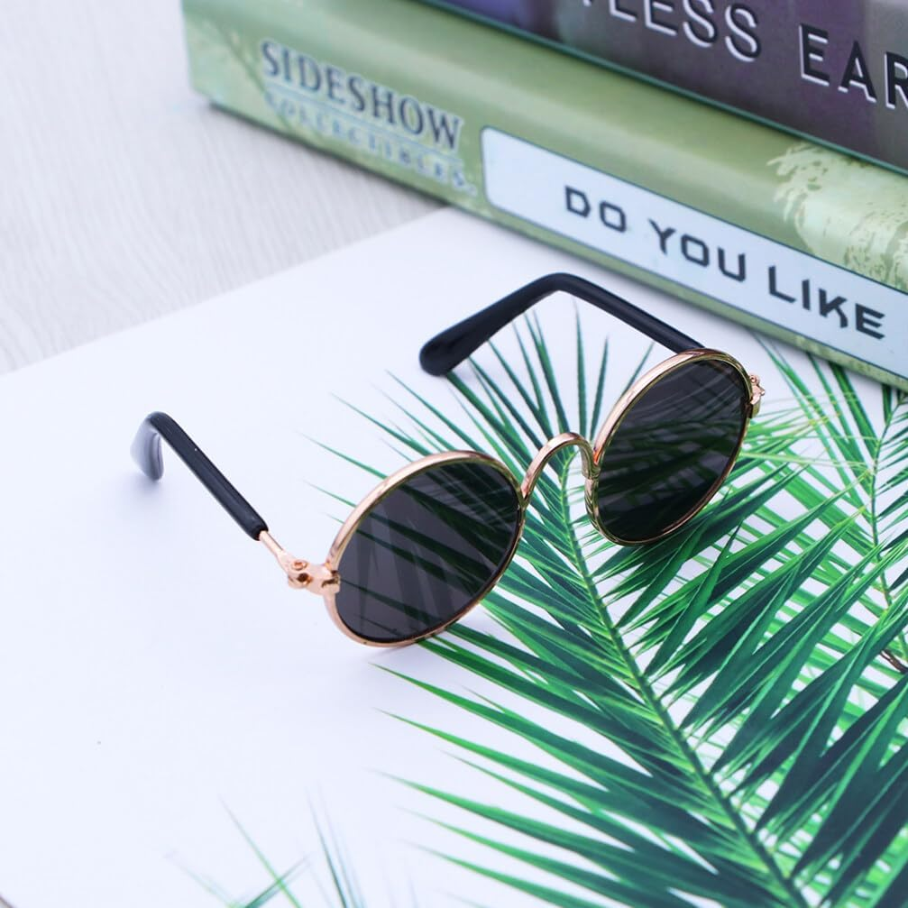 Fashion Glasses Pet Sunglasses, 2 PCS Fashion Dog Retro round Sunglasses for Cute Dog Cat Cosplay Party Pet Store Photography Props Vintage Accessories - Picture 3 image number 3