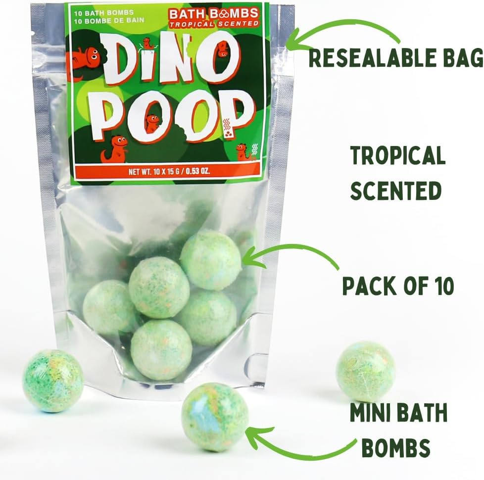Gift Republic Dino Poop Bath Bombs, 10-Pack, 15G Each, Fun Fizzy Bath Bombs, Colourful and Bubbling Bath Soak, Humorous Kids&rsquo; Bath Time Treat, Novelty Bath Additive